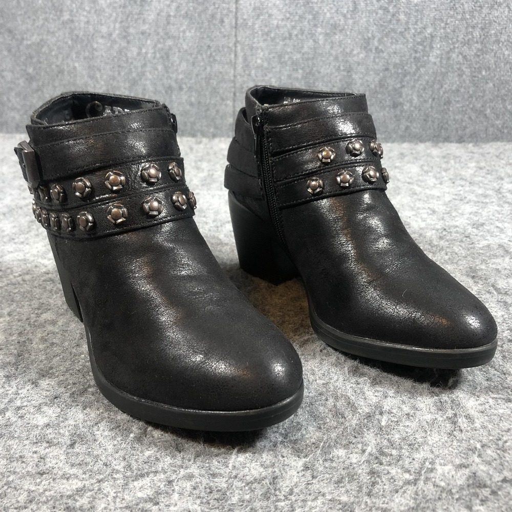 Carlos Santana Studded Ankle Boots Womens 8 Black Buckle Harness Moto Booties